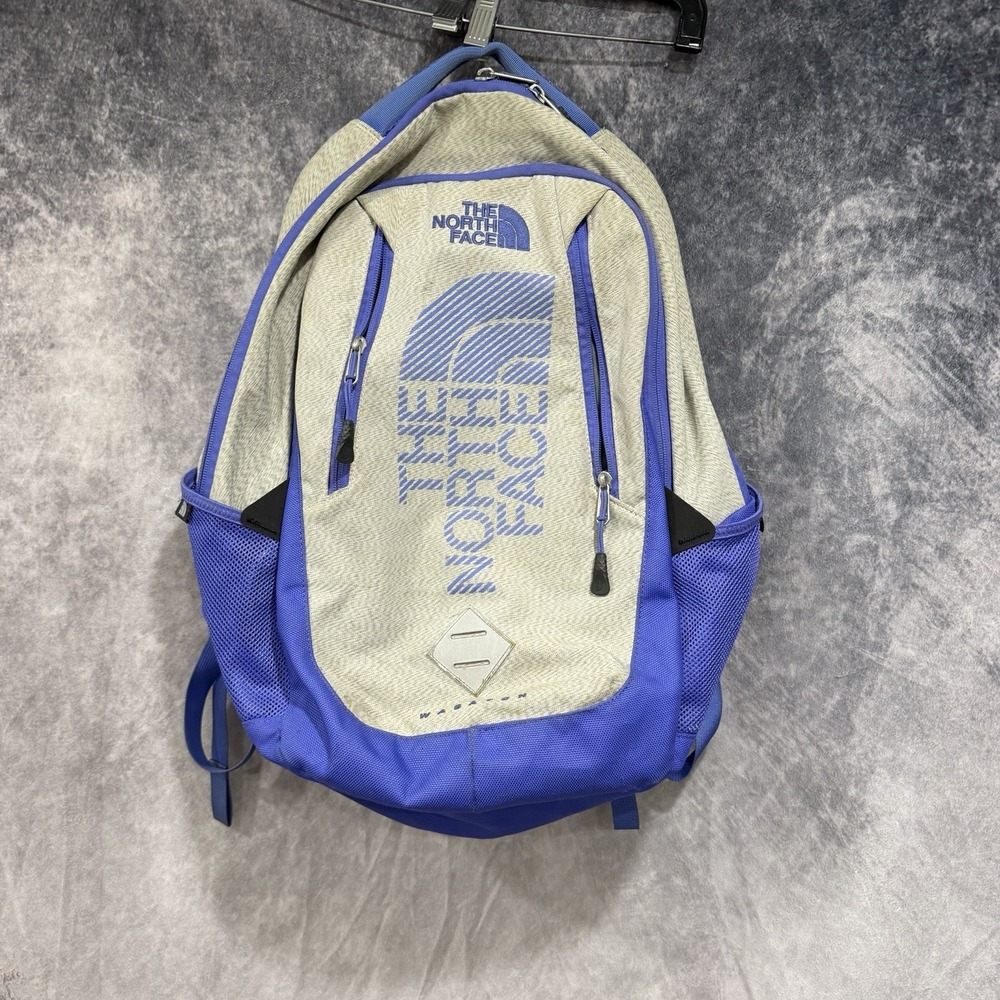 The North Face Wasatch Backpack Gray Blue Logo Hiking School Laptop Travel